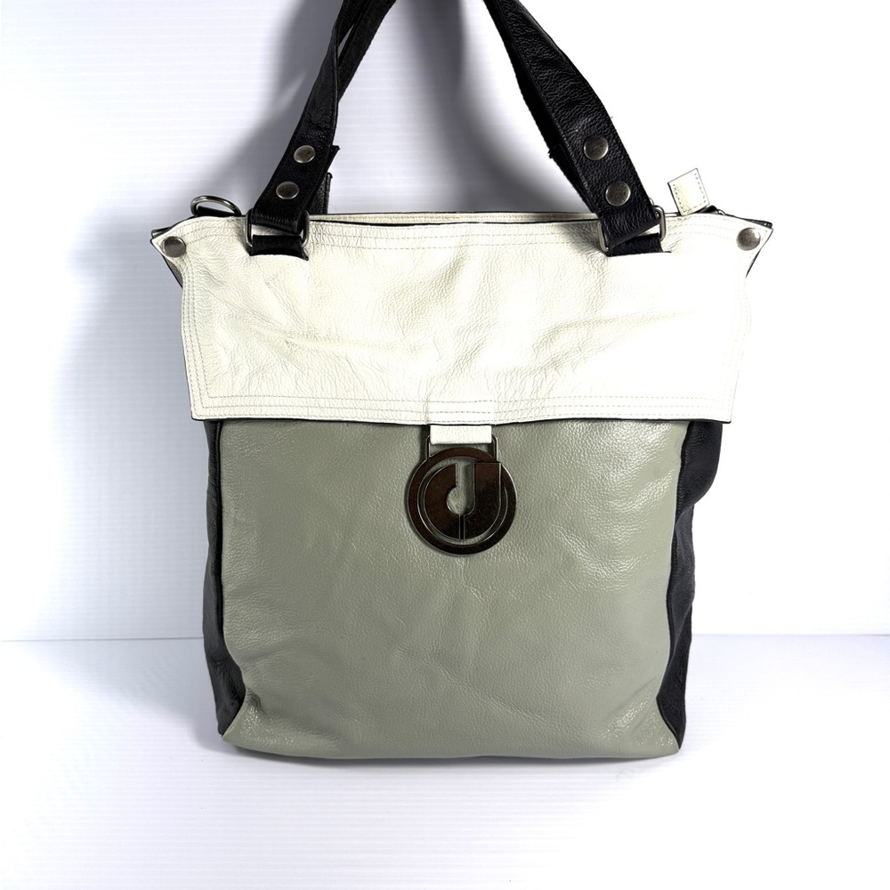 Charles Jordan Black ,Grey , White Leather Tote Bag